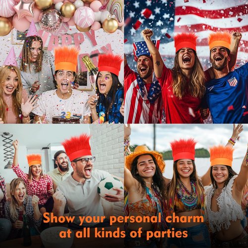 Hairy Headband, Funny Wigs Fun Crazy Hats,Troll Hair Costume Accessories for Adults and Teens, Silly Party Supplies for Mardi Gras,Crazy Hair Day, Spirit Week,Halloween and Sports (Red&Orange,2 Pack)