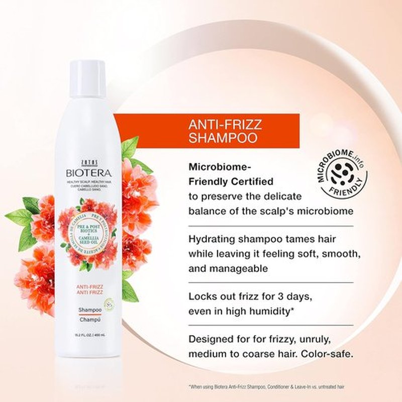 Biotera Anti Frizz Smoothing Shampoo - Smooths Frizzy Hair | Microbiome Friendly & Vegan | Color-Safe