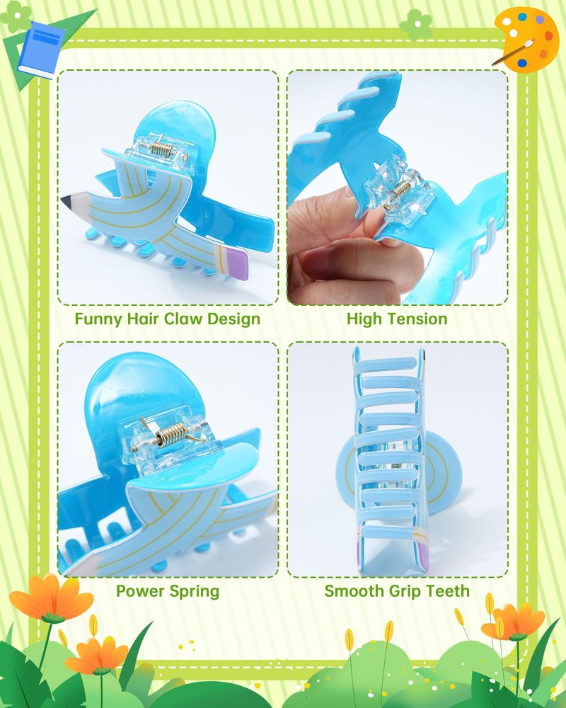 WELROG 3Pcs Hair Claw Clips for Women - Pencil Funny Claw Clips Back to School Appreciation Teacher Hair Clips