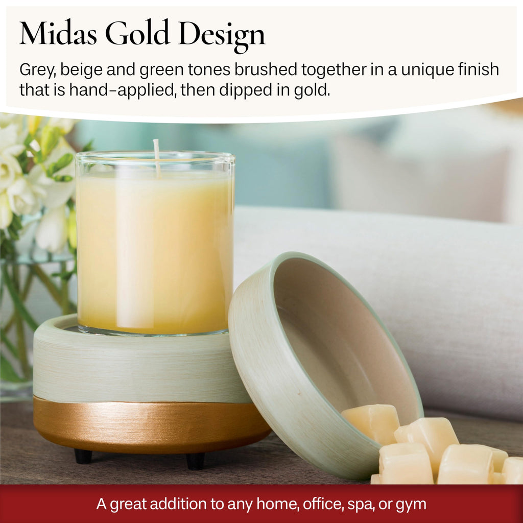 CANDLE WARMERS ETC 2-in-1 Candle and Fragrance Warmer for Warming Scented Candles or Wax Melts and Tarts with to Freshen Room, Midas