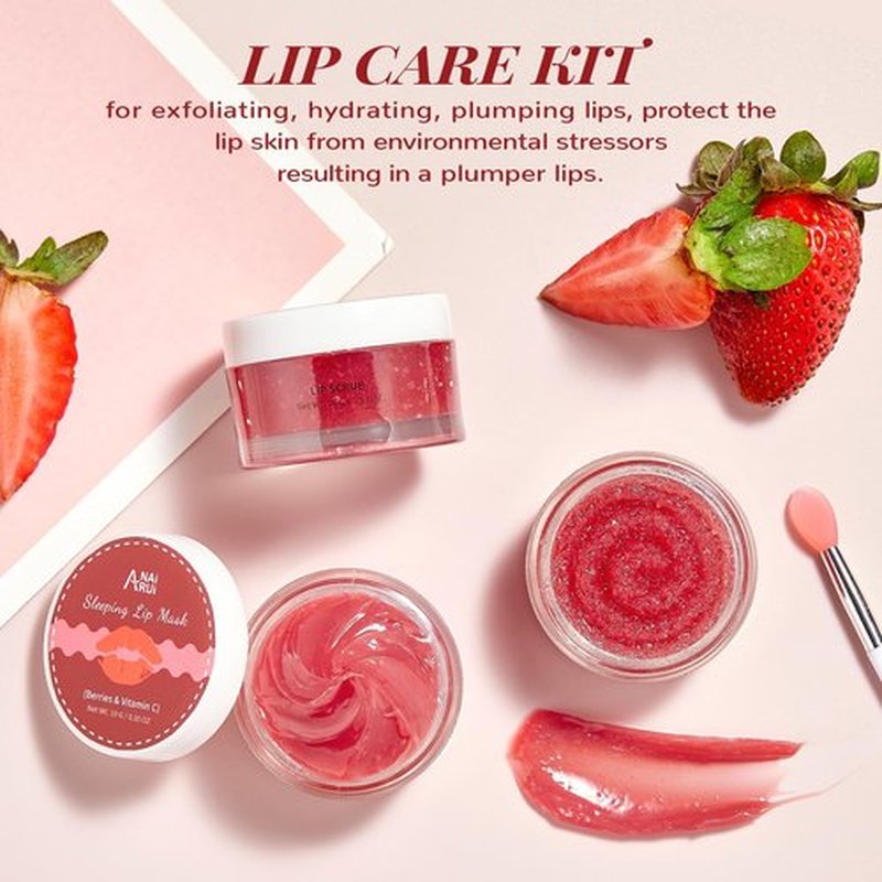 Lip Scrub & Lip Mask Set, Overnight Treatment Lip Care Products, Daily Lip Gift Set for Girls, Moisturize & Nourish, Dry Cracked Lips, Intense Hydration with Vitamin C, Overnight Lip Mask