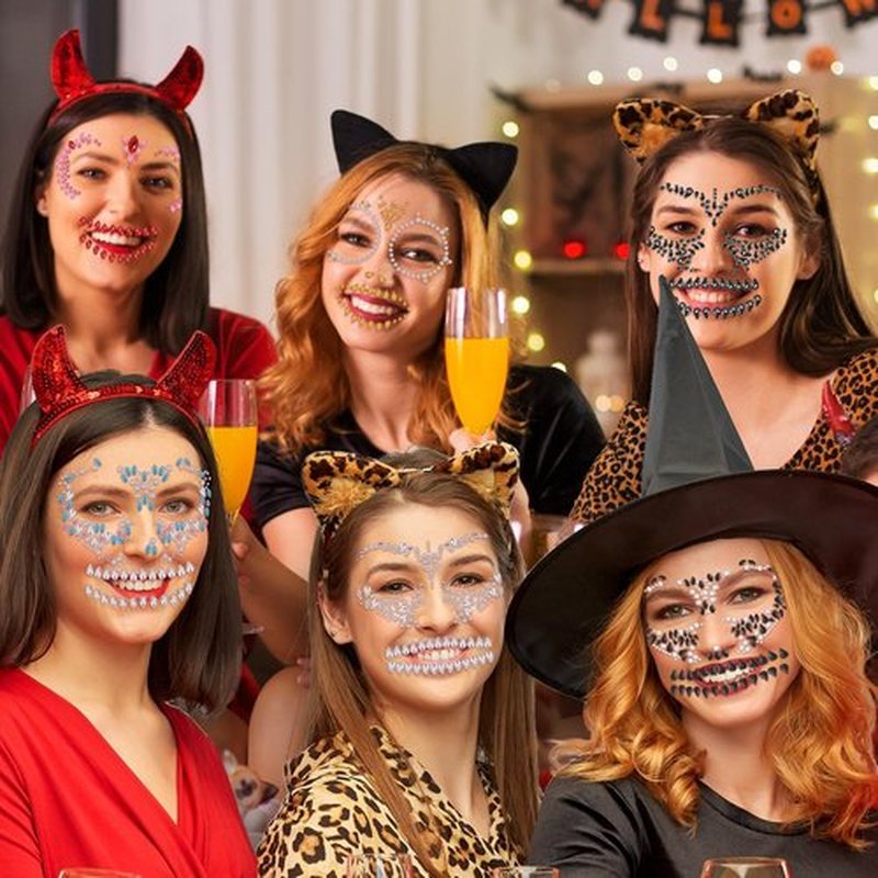 Erythem Skull Face Gems 6 Pack Day of the Dead Face Jewels Crystals Skeleton Face Gems for Halloween Festival Rave Party Makeup