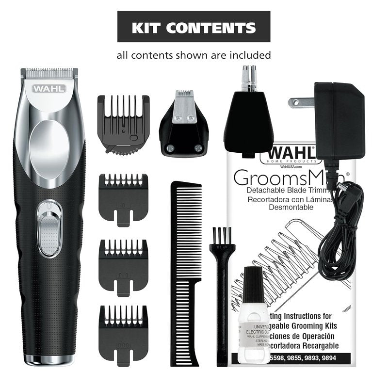 Wahl Groomsman Pro Beard Trimmer - Rechargeable Cordless with 3 Attachments for Beard, Nose & Ear Hair - Model 5617