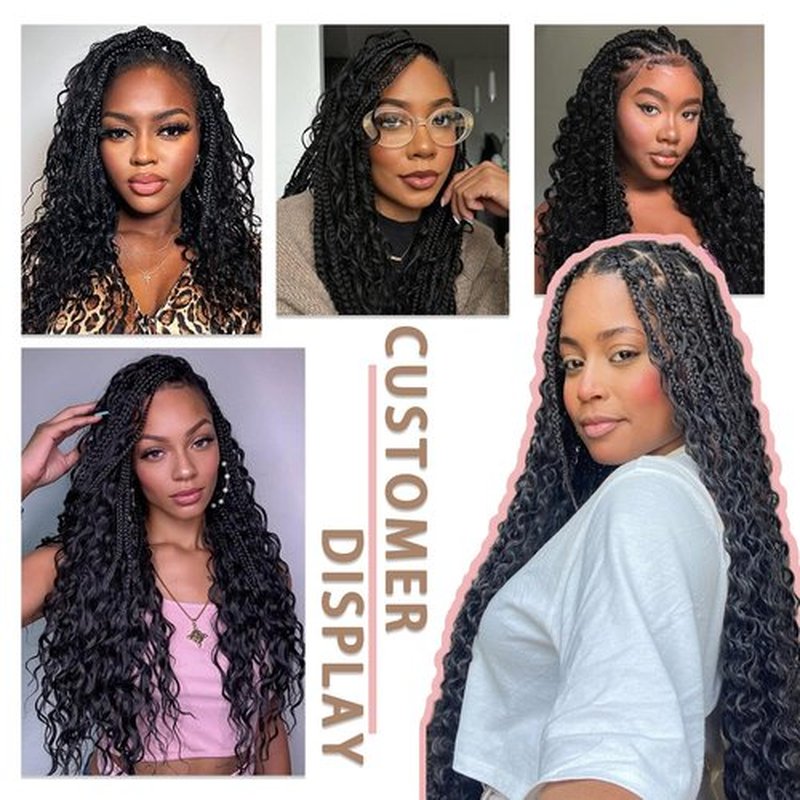 Boho Crochet Braids Human Hair Mixed Synthetic 14Inch 9 Packs Goddess Braids Pre looped Bohemian Braid Crochet Hair for Black Women (14Inch,1B)