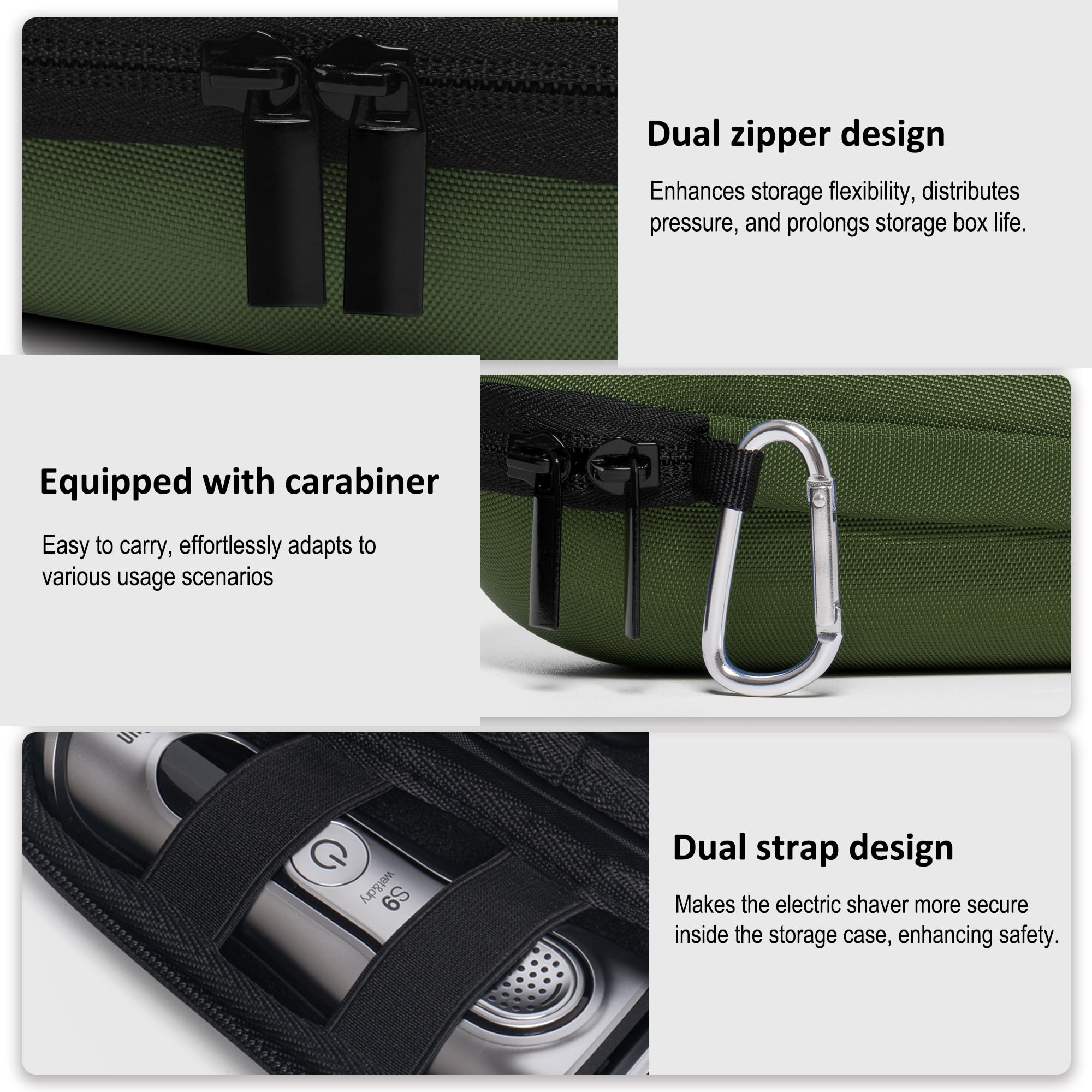Electric Shaver Travel Case for Braun Series 3/5/6/7/8/9, Hard EVA Storage Bag with Dual Straps, Portable Protective Organizer for Men's Electric Razor, Charger & Accessories, Olive Green