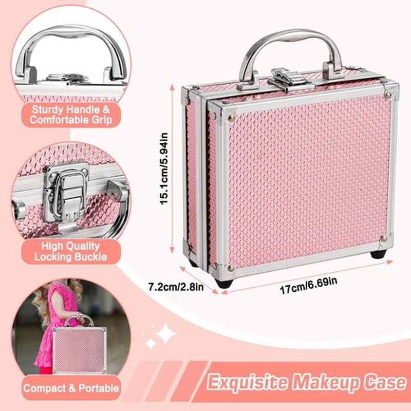 Anpro All-In-One Makeup Kit for Girls 10-12 with Case, Pro Teen Makeup Set, Tween Makeup Kit, Full Starter Make Up Kit with Brushes, Eyeshadow Palette, Blushes, Glitter Gel, Temporary Tattoo Stickers