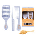TADA Natural Beauty Set Hair Brush Detangler for All Hair Type Curly, Thick, Wavy, and Thin Hair - Hair Brush Set for Women, Men, Kids (3PK Blue)