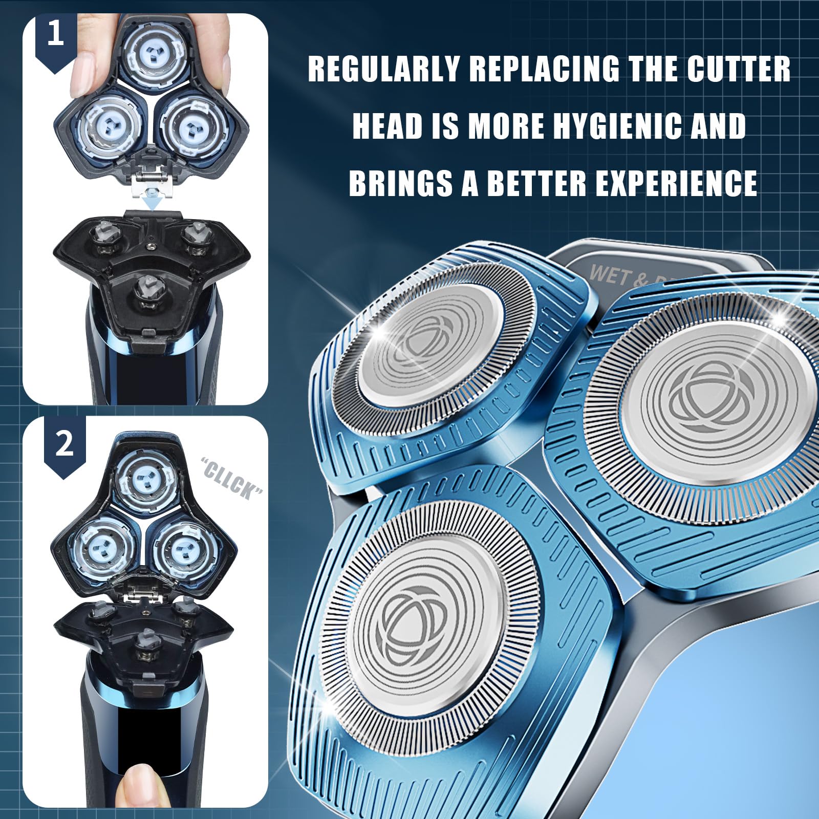 2 Pack SH71/50 Shaving Heads, Compatible with Philips Shavers,Blue