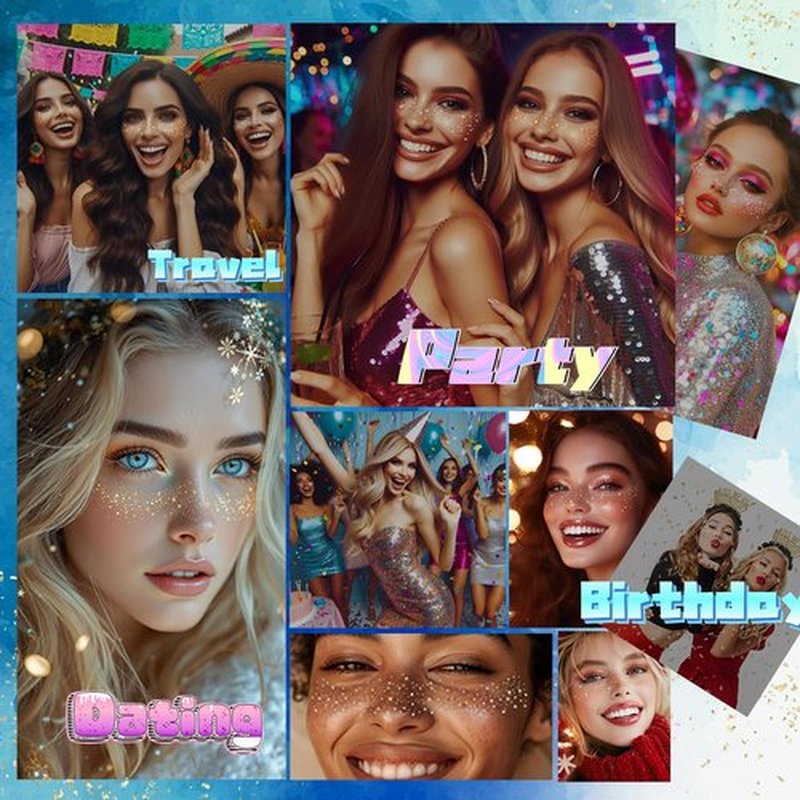 Glitter Freckles, 32 Pcs Sparkle Glitter Freckles Face Tattoo for Women Girls Gold Temporary Face Tattoos Concert Festival Rave