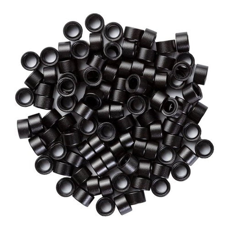 Big Kizzy 1000pcs Black Silicone Lined Microlink Beads for Weft Hair Extensions, 5.0mm for invisible extension application