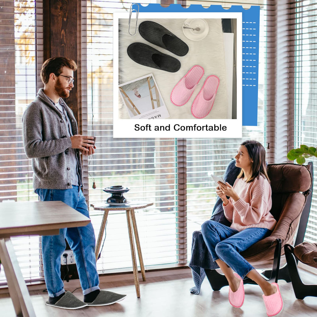 Zhehao 10 Pairs Disposable Slippers Washable House Slippers for Guests Bulk Women Men Spa Hotel Bath Slipper Soft Cotton Linen Non Slip Breathable for Indoor Travel Bedroom Party(Pink, Gray)