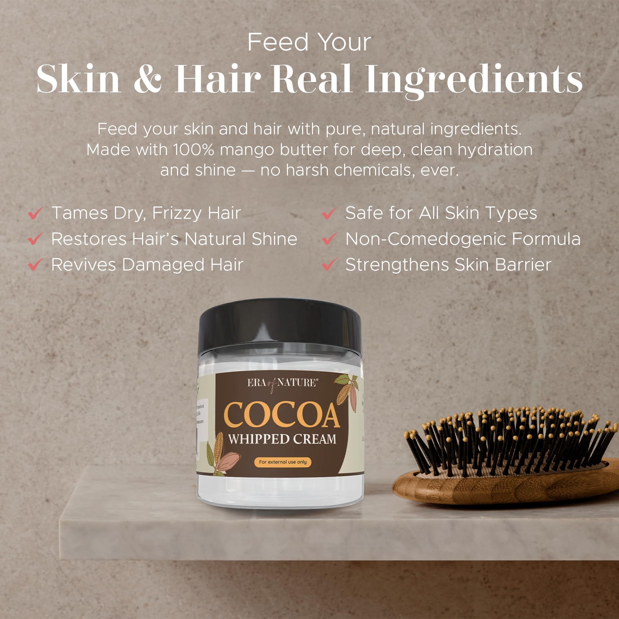 Era of Nature Cocoa Butter Raw – 100% Pure & Unrefined, Cold-Pressed Cacao – For DIY Skincare & Haircare – Deep Hydration for Skin, Hair, Lips – Stretch Mark & Scar Care – Natural Chocolate Scent, 1lb