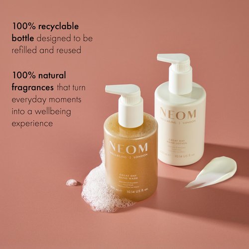 Neom Great Day Exfoliating Hand Wash, 300ml IWild mint and mandarin I Blended with orange peel to exfoliate I 100% Recyclable Bottle I Refillable