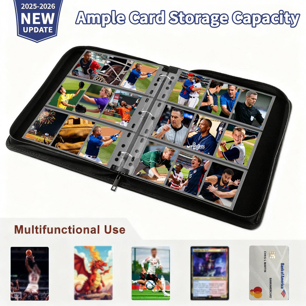 Baseball Card Binder – 900 Pockets Album with Zipper & Wrist Strap | Collector Binder for Sports & Baseball Cards for Sports,TCG,Game,Trading Cards | Durable Travel-Friendly Design 2025-2026