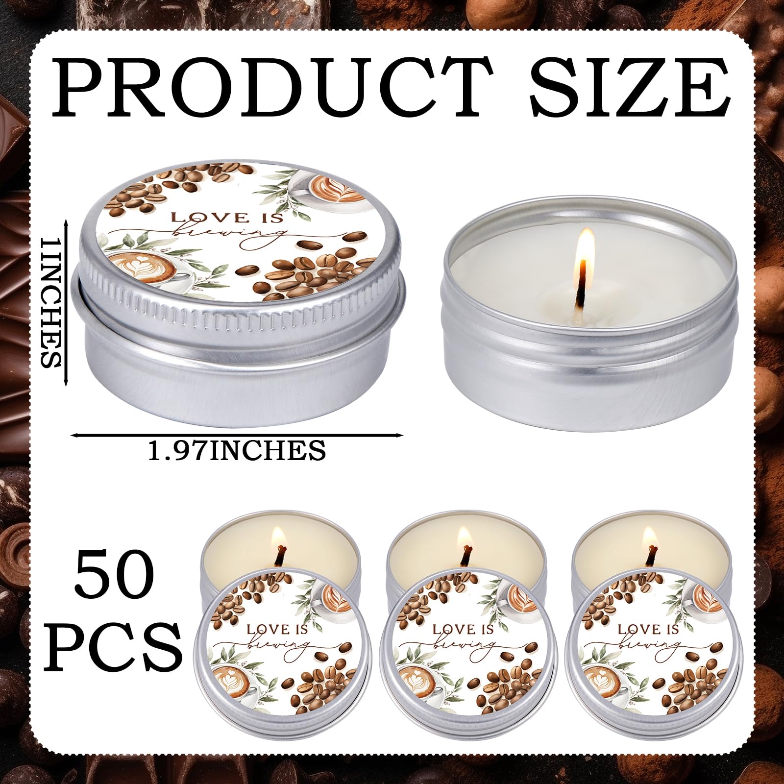 MTLEE 50 Pcs Love is Brewing Bridal Shower Candles Gift Favors for Guests 1 oz Lavender Scented Soy Wax Aromatherapy Coffee Candle Favors for Wedding Party Guests
