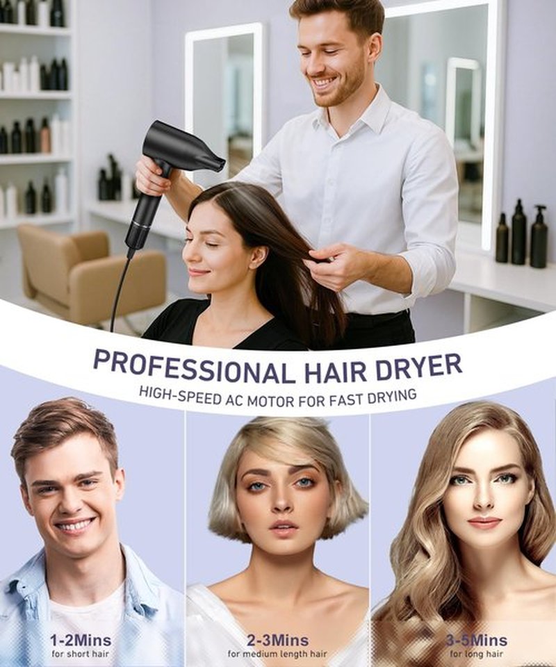 Cosy Companions High-Speed Ionic Hair Dryer, 150000 RPM Brushless Motor for 2-5 Min Fast Drying, Low Noise Blow Dryer Reduces Frizz & Heat Damage, Lightweight Hair Dryer with Diffuser & Nozzle