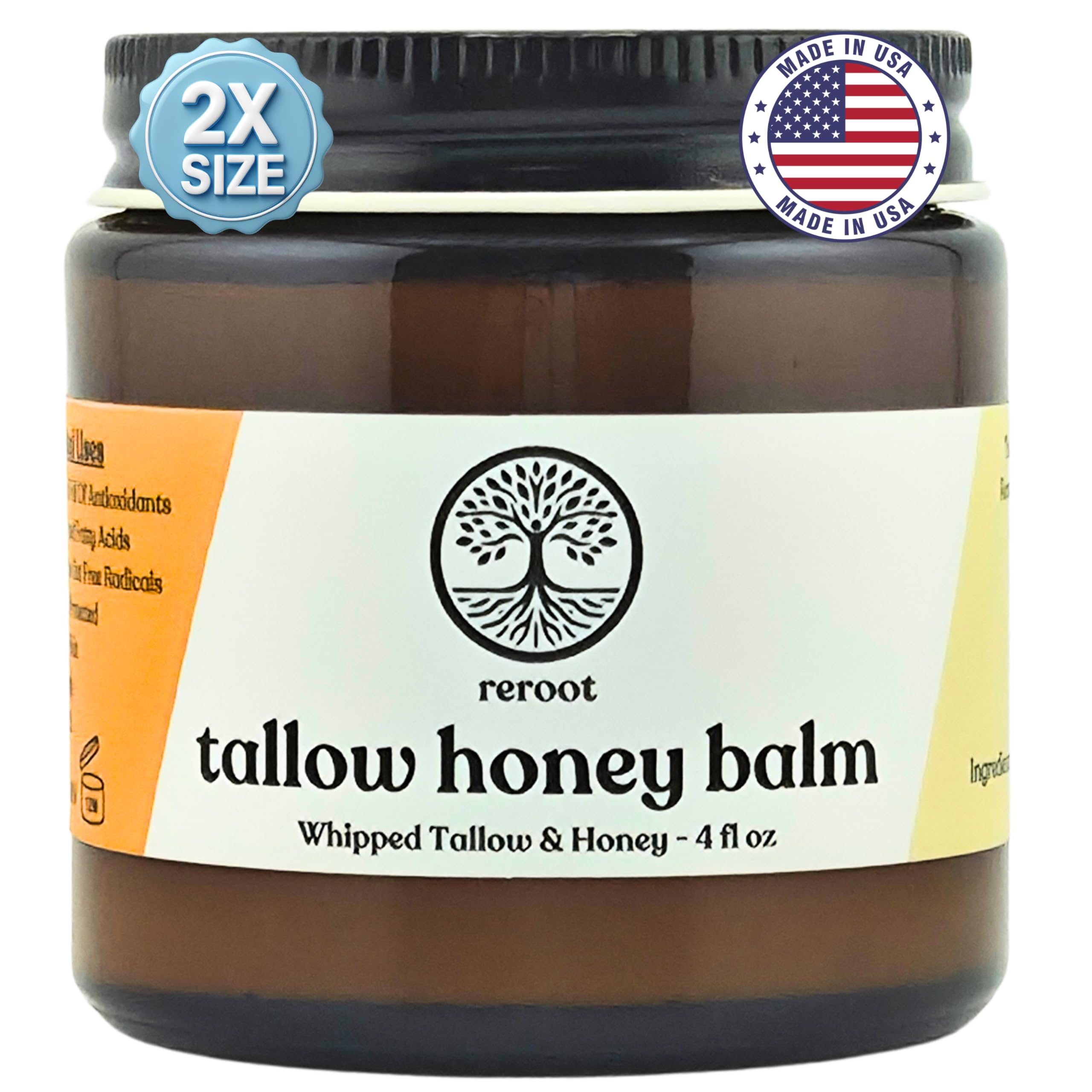 Beef Tallow Balm for Skin -2 Ingredients- Grass-Fed Grass-Finished Beef Tallow & Raw Honey for Skin - Unscented Beef Tallow Honey Balm for Face & Body - Sensitive Dry Skin Eczema Psoriasis Rosacea