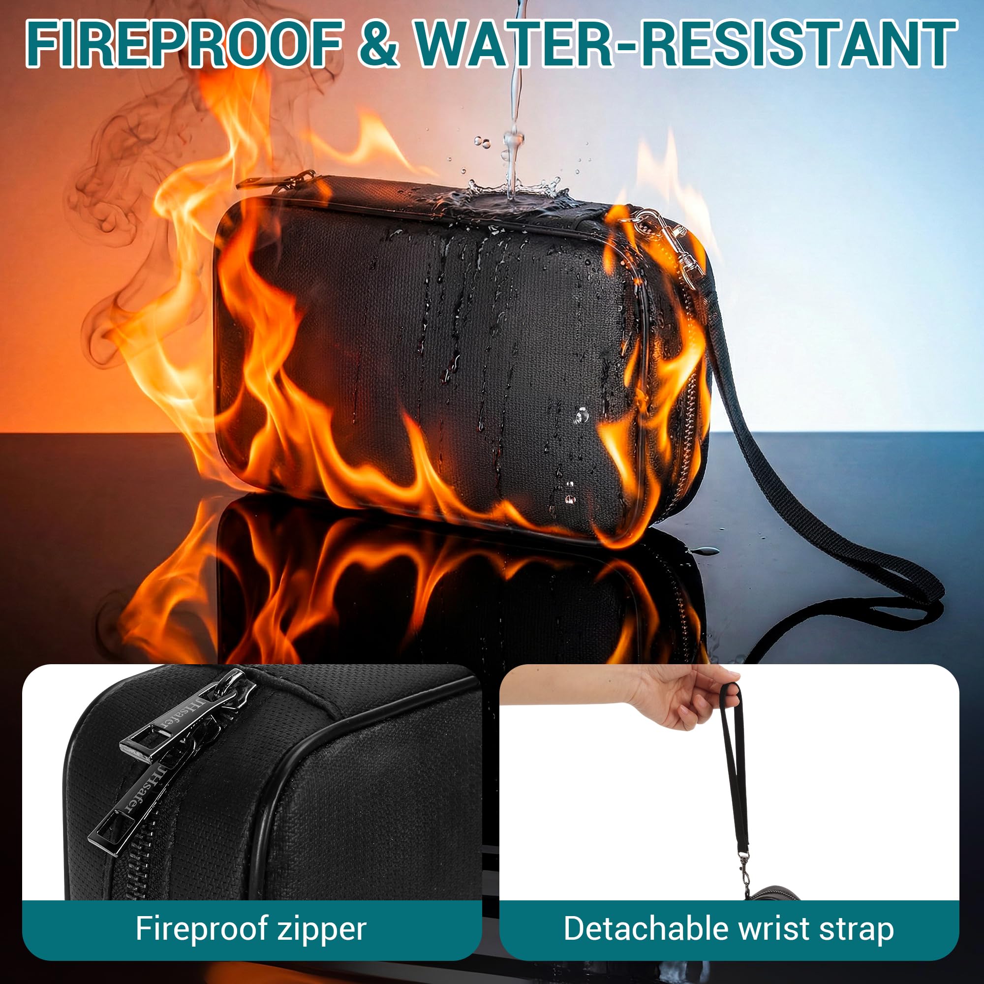 JHSafer Fireproof Electronics Organizer Travel Case, Black