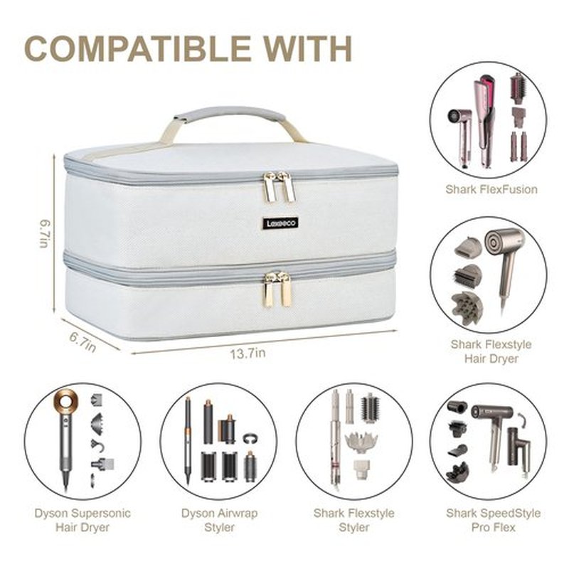 Travel Carrying Case for Shark Flexstyle Attachments Double Layer Hair Dryer Case for Dy son Air wrap Shark Flex Fusion Holder Hair Accessories Tool Organizer Revlon Straightener Styler Bag(Grey)