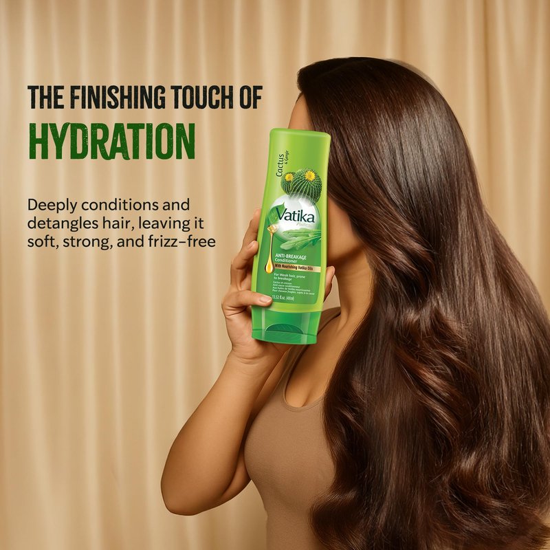 Vatika Naturals Cactus Shampoo & Conditioner Combo – Strengthens Weak Hair, Repairs Damage, Deeply Hydrates & Reduces Breakage, With Cactus & Henna for Smooth, Healthy Hair, 400ml