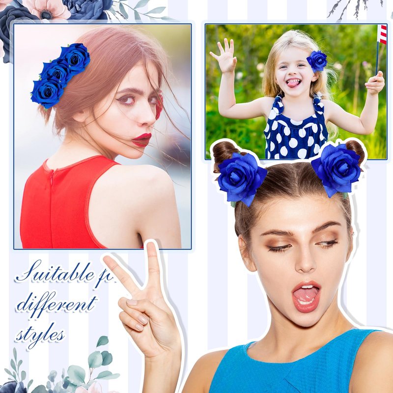 Yilloog 12 Pack Rose Hair Clip Flower 2.8'' Hairpin Floral Brooch Floral Hairclips Mexican Flowers Hairpin Party Supplies for Women Rose Hair Accessories Wedding Pack(Royal Blue)