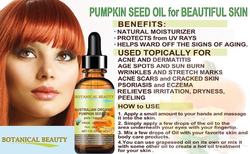 Botanical Beauty Australian ORGANIC PUMPKIN SEED OIL 100% Pure Natural Virgin Unrefined Cold Pressed Carrier Oil for Face, Skin, Hair, Lip, Nails (4 Fl Oz)