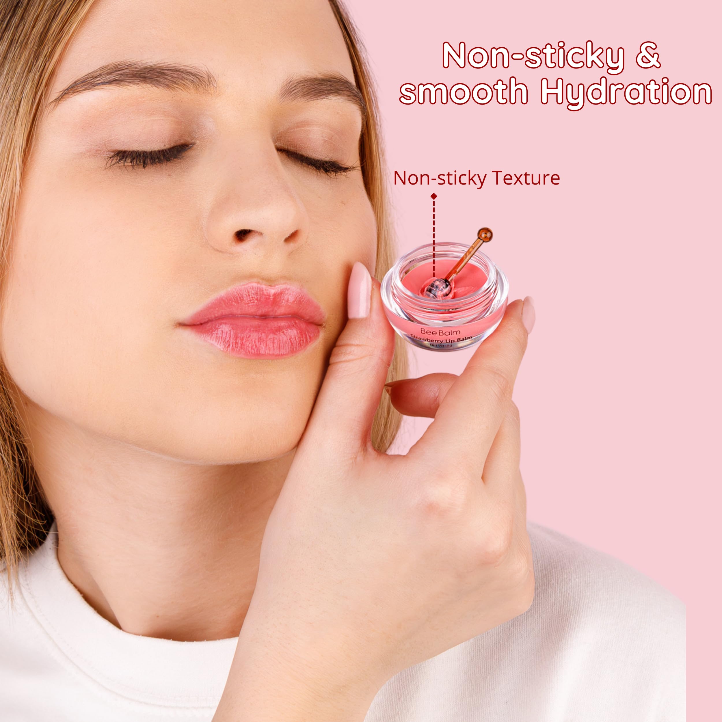 Original Bee Balm Lip Balm, Strawberry Hydrating Lip Balm, Lip Butter for Dry and Cracked Lips, Propolis Honey Lip Mask, Lip Moisturizing Mask, Reduces Lip Lines, Original Beeswax with Vitamin E