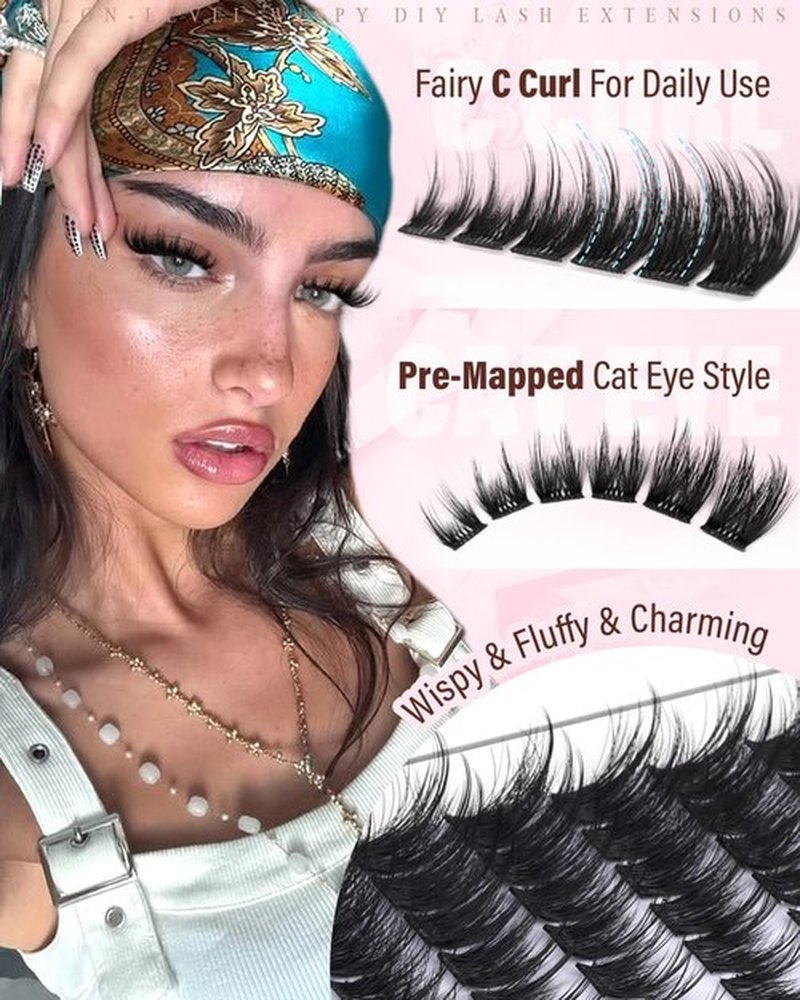 Cat Eye Lash Clusters With Spikes Manga Eyelash Clusters Wispy Cluster Eyelash Extensions C-Curly Left&Right Lash Clusters Anime Individual Lashes Pre-Mapped DIY Lash Extensions 10-18MM by Zegaine