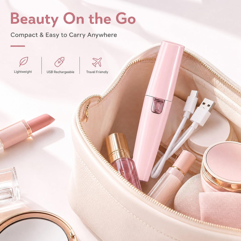 Facial Hair Remover for Women - Pink USB Rechargeable Eyebrow Trimmer & Face Shaver with LED Light, 2-in-1 Hair Removal Device for Smooth Skin
