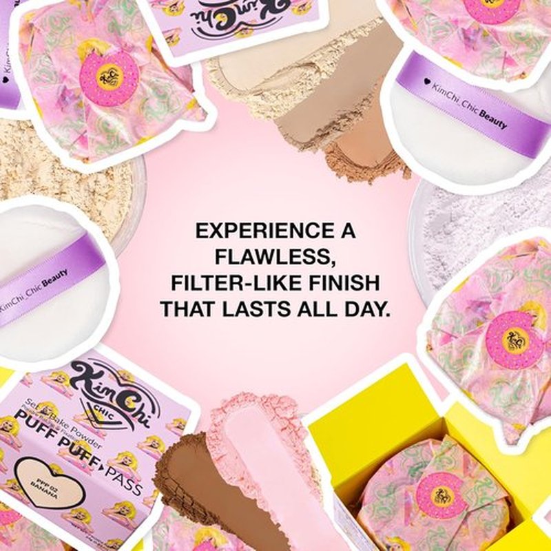 KimChiChic Puff Puff Pass Set & Bake Powder - Extra Fluffy Loose Face Makeup for Uneven Skin Tone, 09 Pink
