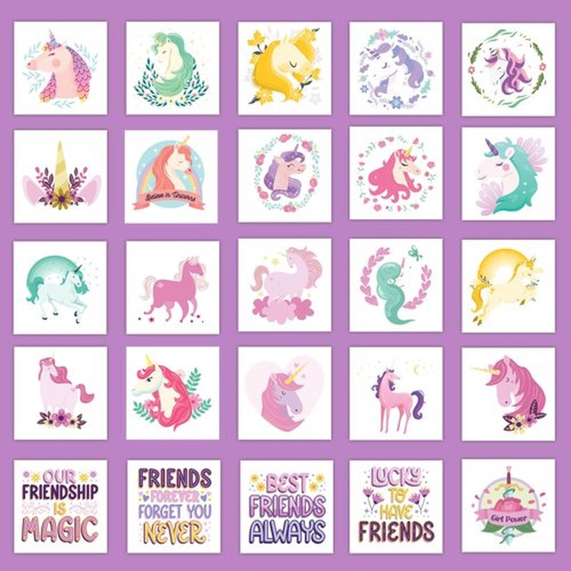 Glitter Unicorn Temporary Tattoos for Girls – 50 Pre-Cut Sheets + Water Sponge | Easy to Apply & Remove | Non-Toxic, Waterproof, Skin-Safe | Party Favors, Birthday Gifts