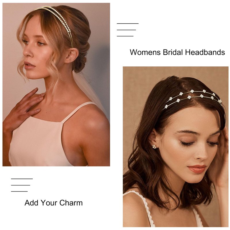 WOVOWOVO 4 Pcs Rhinestone Headbands for Women Gold Bridal Headband Crystal Flower Girl Headpiece Flower Leaf Tiara Crown Head Band Wedding Hair Accessories for Girls