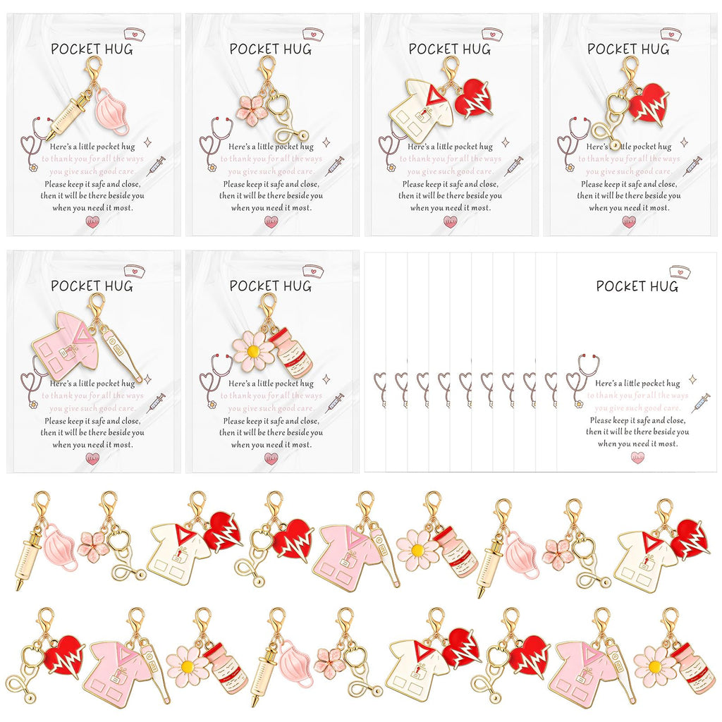 Kenning 24 Pack Nurse Pocket Hug Keychains with Cards and Gift Bags Bulk Stethoscope Hug Tokens Appreciation Gifts for Nurses Doctors Healthcare Workers Inspirational Thank You Gifts Hospital Staff