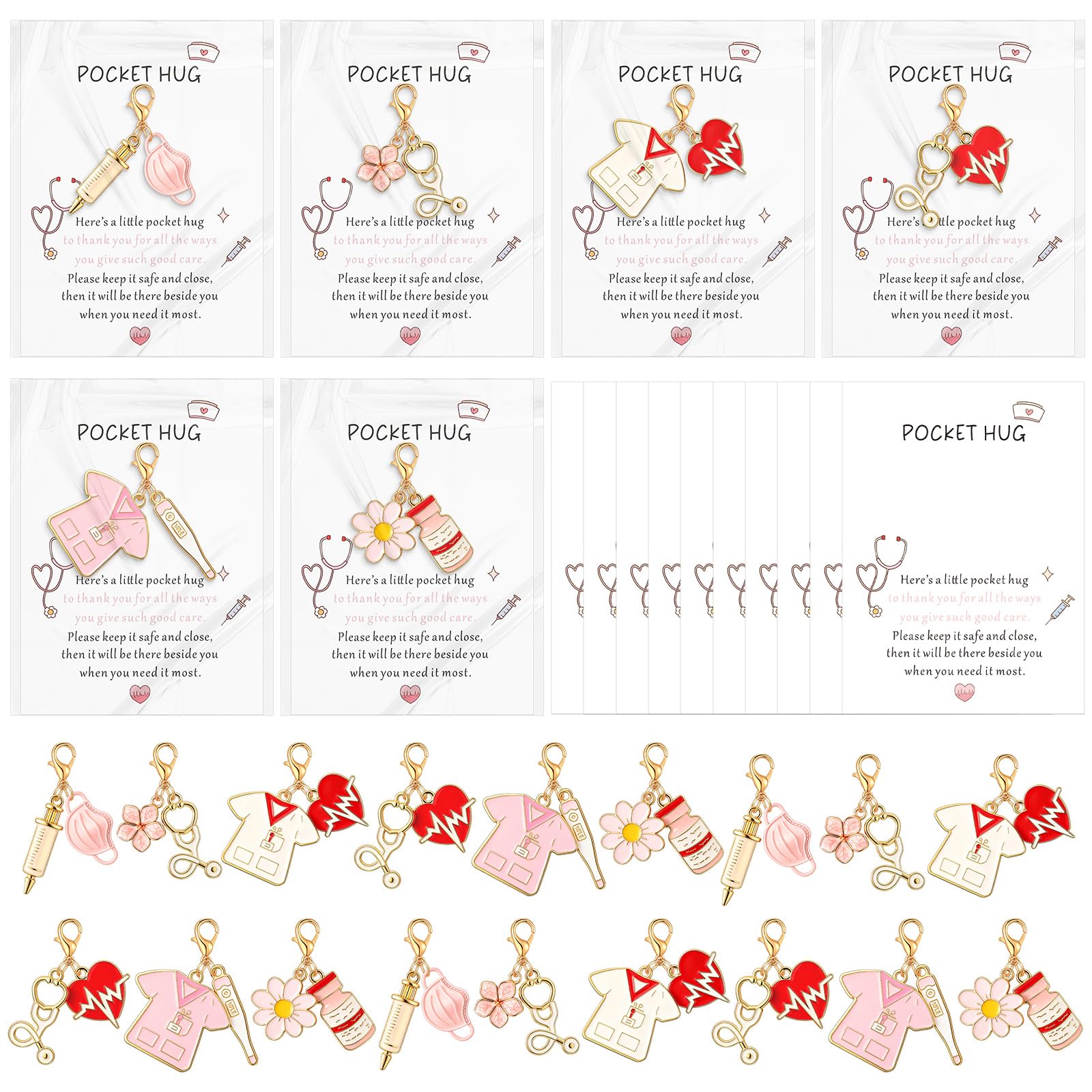 Kenning 24 Pack Nurse Pocket Hug Keychains with Cards and Gift Bags Bulk Stethoscope Hug Tokens Appreciation Gifts for Nurses Doctors Healthcare Workers Inspirational Thank You Gifts Hospital Staff
