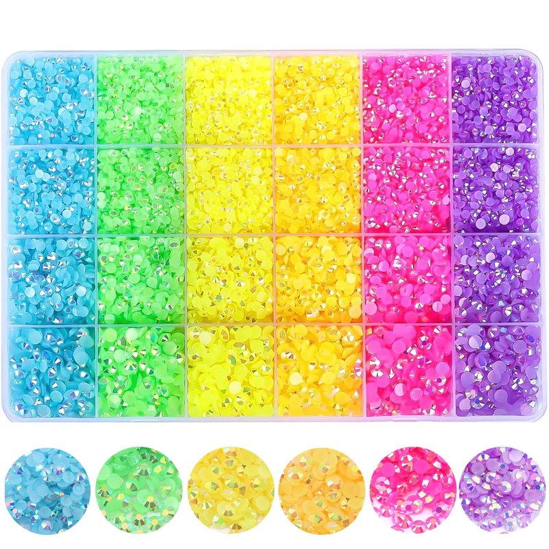 YAEISM 22800Pcs Flatback Rhinestones Multi Sizes Colorful Jelly Rhinestones Resin 6 Colors AB Nail Gems for Crafts Makeup Face Tumblers DIY Decoration 2/3/4/5mm