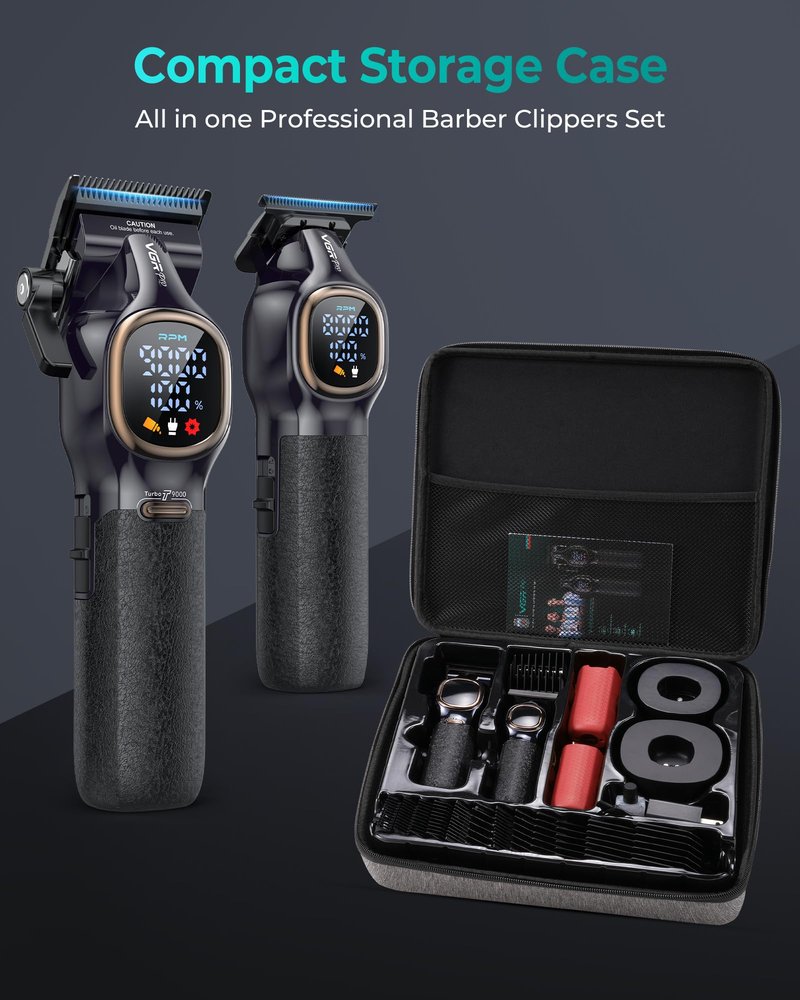 VGRPRO Professional Hair Clippers for Men, Professional Barber Clippers and Trimmer Set, Cordless Hair Clippers for Hair Cutting with Package Case, Powerful 9000 PRM Rechargable Electric (Black)
