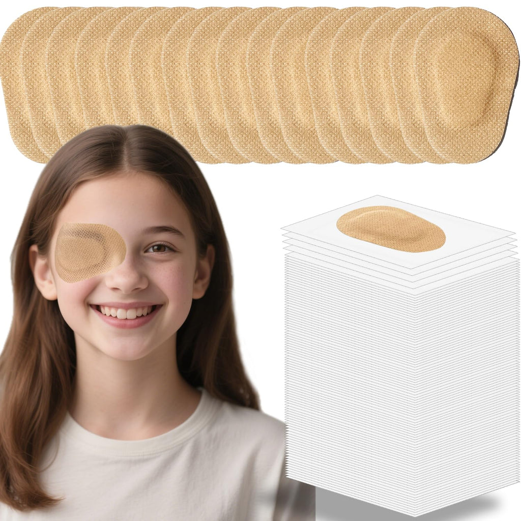 THSIREE 100 Pcs Adhesive Eye Patches for Kids, Medical Eye Patch Disposable Breathable Eyepatch for Amblyopia Lazy Eye Latex Free Adhesive Bandages for Children, 2.95 × 1.97 inches, Nude Color