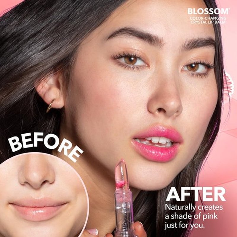 Blossom Moisturizing Scented pH Color Changing 2 pack, Strawberry Scented Crystal Lip Balm (Red), Shimmer Sparkle Lip Stain Tint (Blush), Infused with Real Flowers, 6g, Red/Blush