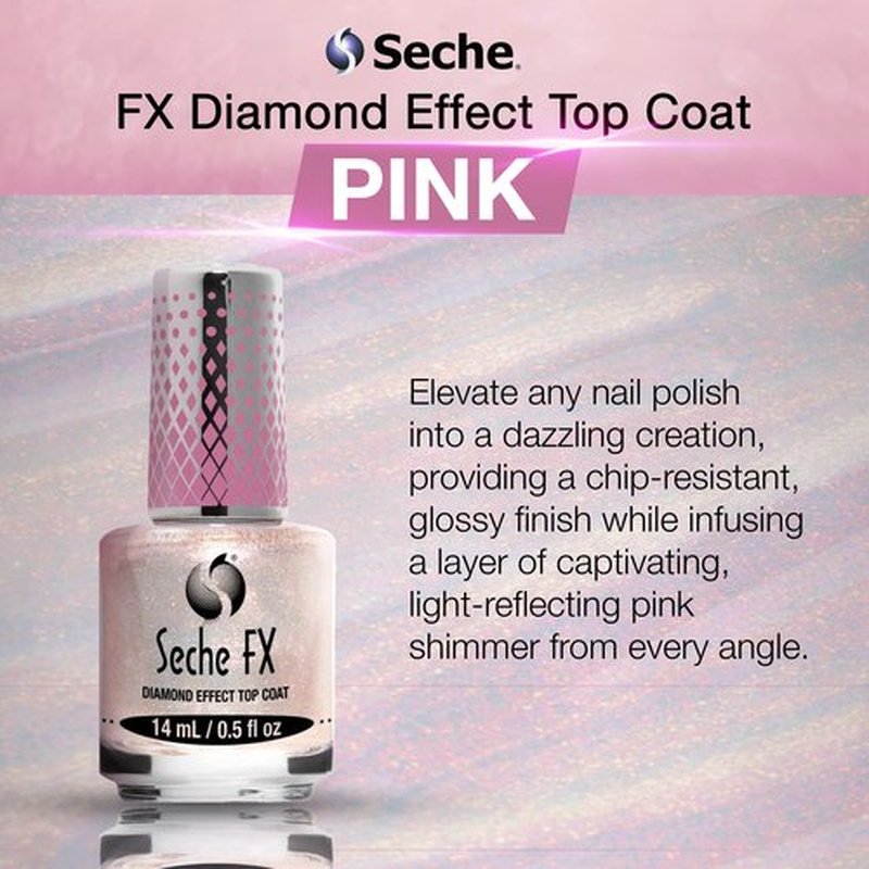 Seche Fx Diamond Effect Top Coat - Pink, Transforming Topper, Long-Lasting Polish Protection 0.5 Fl. Oz
