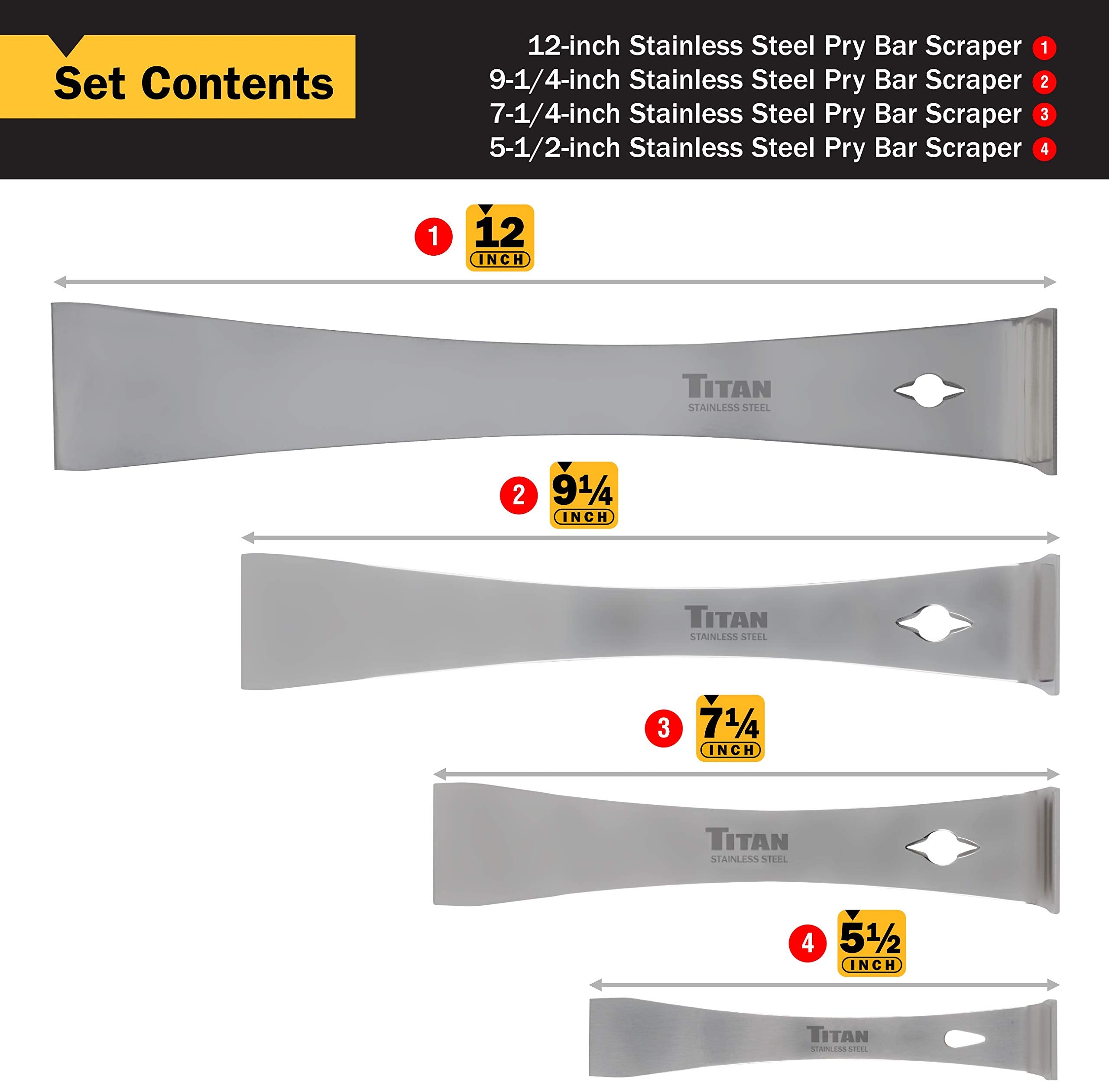 Titan 17009 4-Piece Stainless Steel Pry Bar Scraper Set