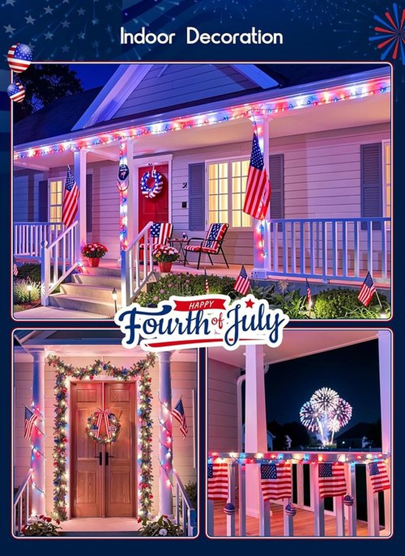 Minetom Christmas Lights - 100 Count Waterproof Mini String Lights | Red, White & Blue for Patriotic Decor
