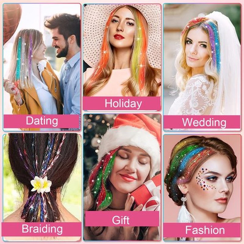 HandWig Hair Tinsel Red, Sparkle Strands for Styling, Clip In, 24 Inches 12 Pcs,Salon Quality Fairy Hair,Bold Glitter Hair Strands for Parties and Holidays for Women