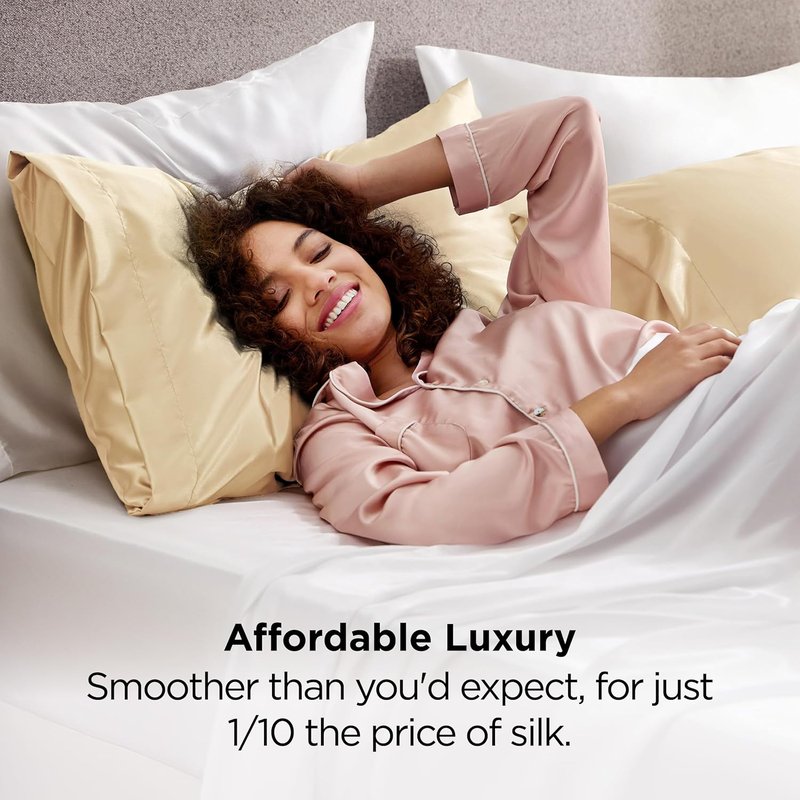 Bedsure King Size Satin Pillowcase Set - Champagne Gold Silky Pillow Cases for Hair & Skin | 20x36 Inches, 2-Pack