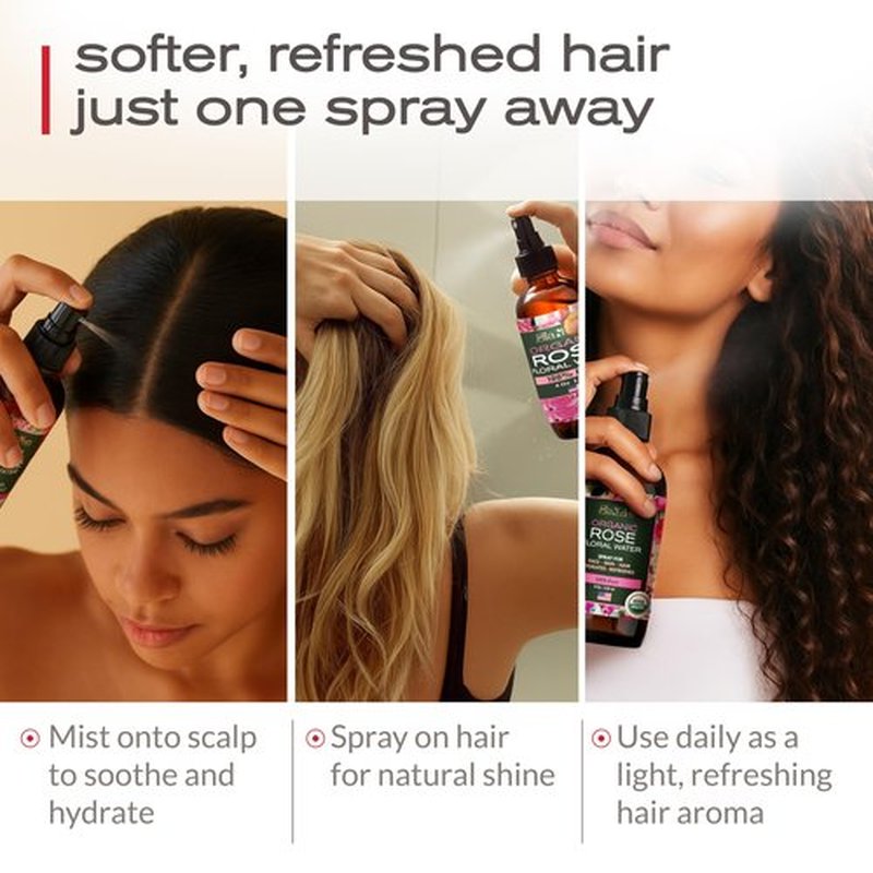 Ella & Eden Organic Rose Water Spray for Face, Hair - Hydrating, Refreshing Face Mist - USDA Certified 100% Pure Steam Distilled Hexane-Free - 4 Fl Oz