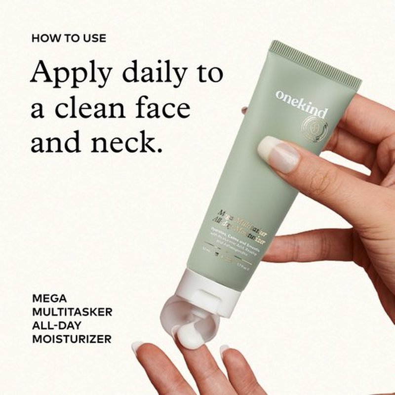 Onekind Mega Multitasker All-Day Moisturizer, Hydrating Face Cream with Hyaluronic Acid and Glycerin, Fragrance-Free Anti-Aging Moisturizer for Sensitive & Mature Skin, Clean Skincare, 1.7 oz