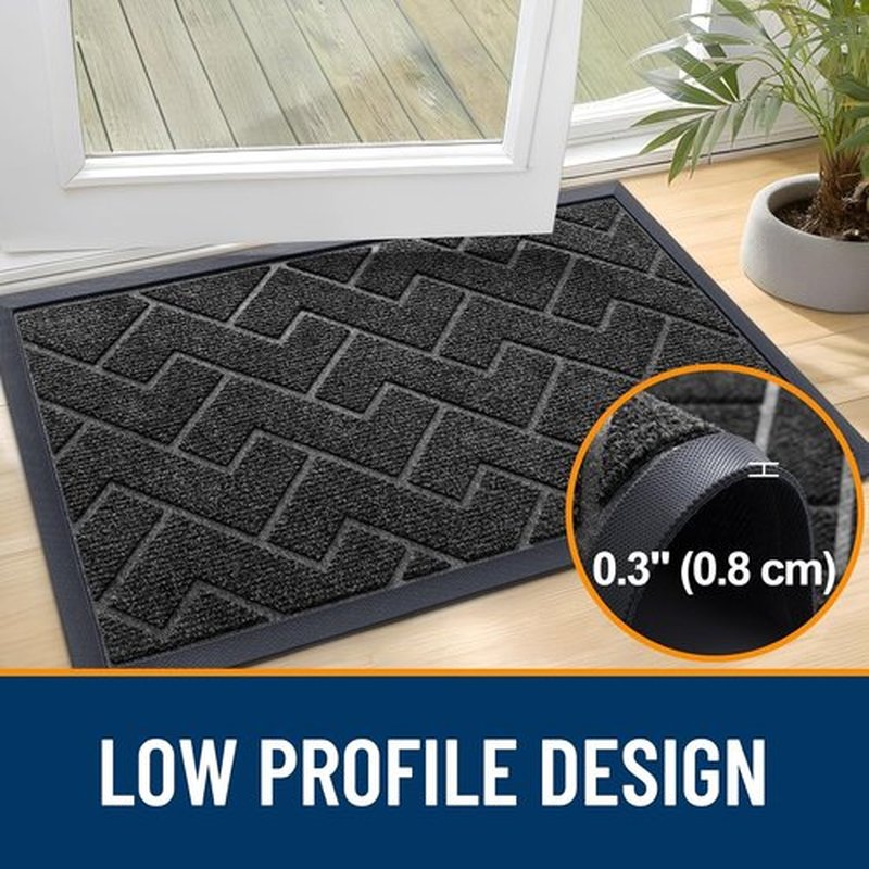 OLANLY Waterproof Front Door Mat - All-Season Indoor/Outdoor Doormat, Sturdy Natural Rubber, Herringbone Brick (Black, 71x23)