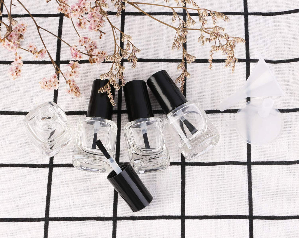 Yebeauty 20 PCS 5ml 0.17oz Empty Nail Polish Bottle, Refillable Clear Glass Bottles Vials Container with Soft Brush Cap Funnels Set for Nail Art Sample, Black