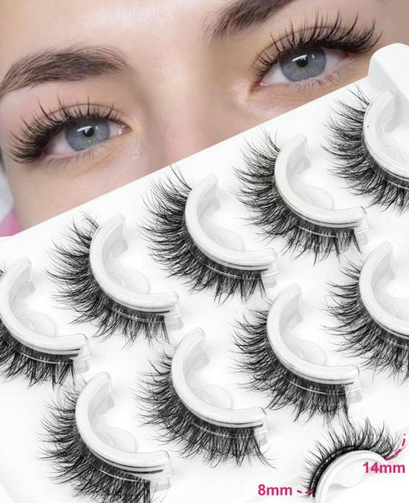 Self Adhesive Pre-glued Glueless Eyelashes - Natural Look No Glue Eyelashes 14mm Natural Cat Eye Pre-glued Waterproof Glueless No Glue Needed Reusable Stick on False Strip Lashes by EMEDA(T07)