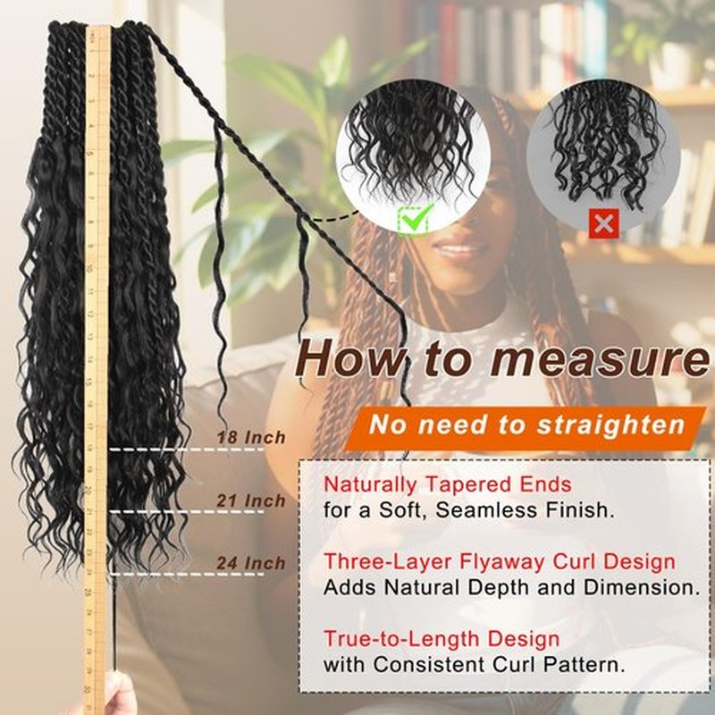 Boho Island Twist Crochet Hair Pure Protein Fiber Close to Human Hair 18 Inch Pre Looped Soft Goddess Twist with Curly Ends 8 Packs Senegalese Twist Crochet Hair for Black Women (18Inch 1B)