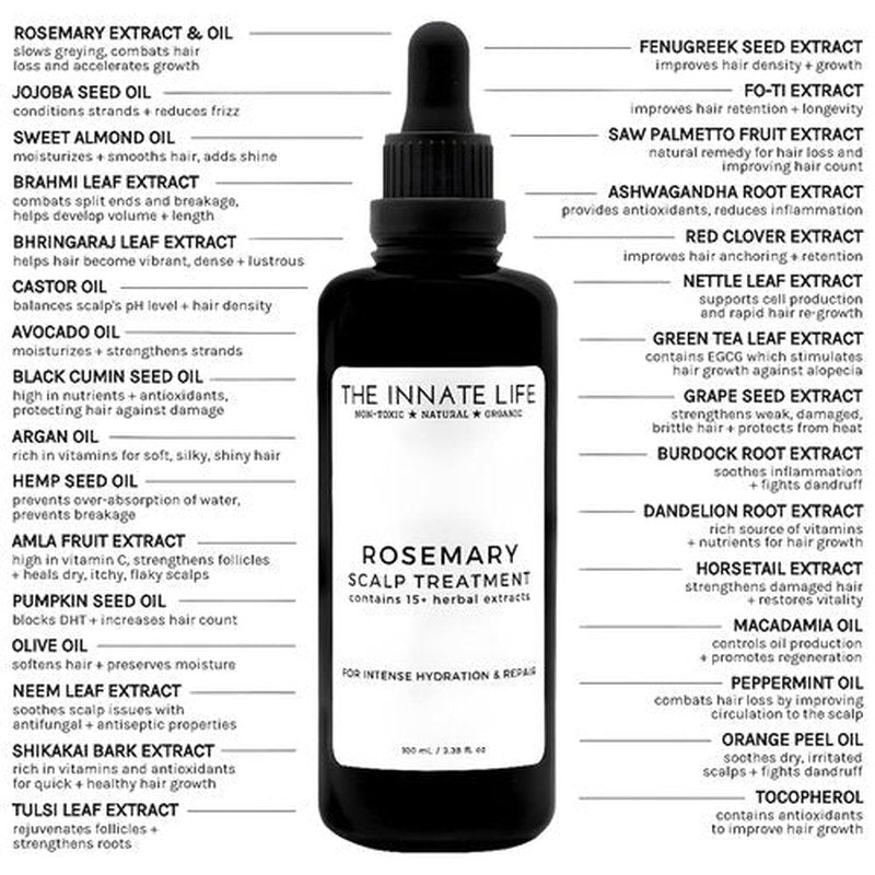 The Innate Life Rosemary Scalp Treatment - Nourishing Rosemary Oil for Stronger Follicles & Hydrated Scalp | Organic Hair Care Solution